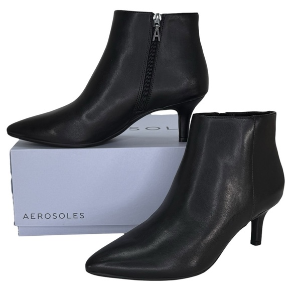 Aerosoles Edith Black Faux Leather Womens Booties Size 8.5M